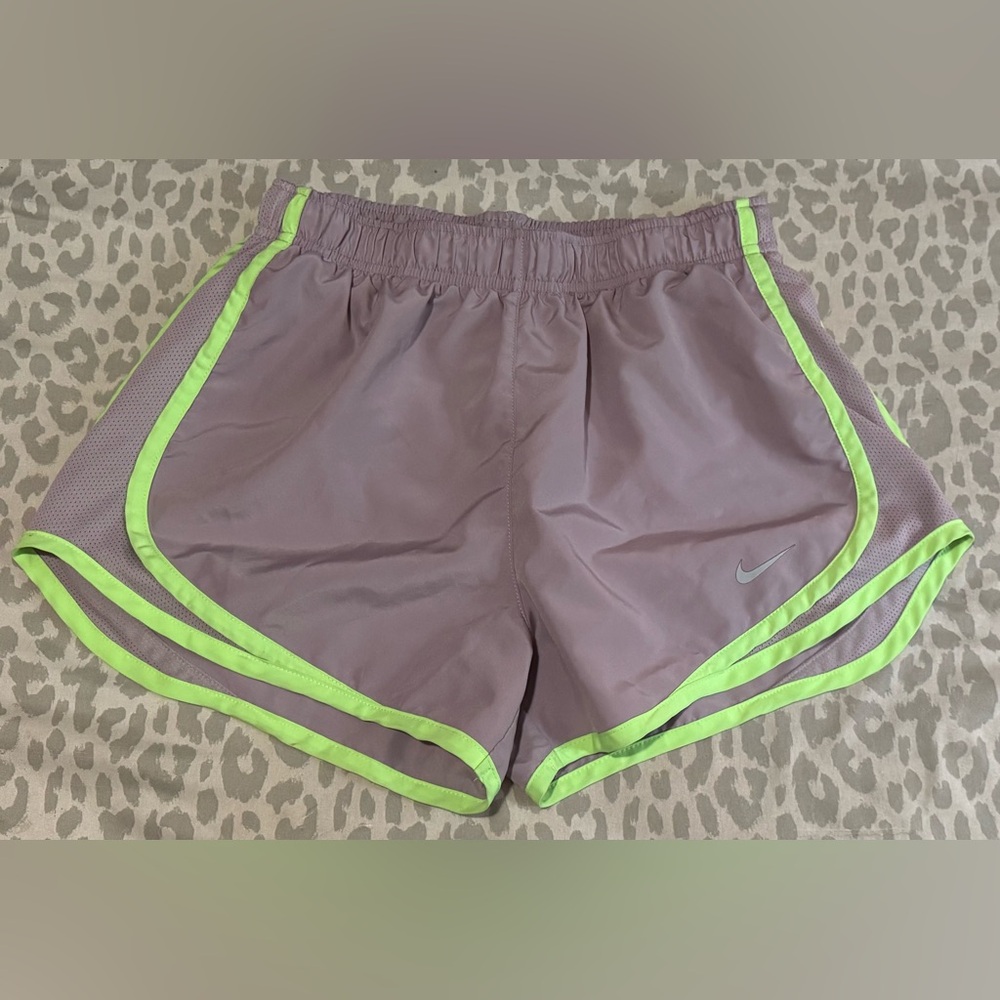 Nike Women's Purple and Neon Green Dri-fit Tempo Shorts